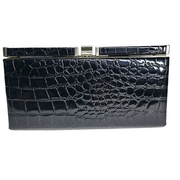 ANN Taylor LOFT Black Croc Patent Faux Leather Rectangle Clutch - Picture 1 of 6